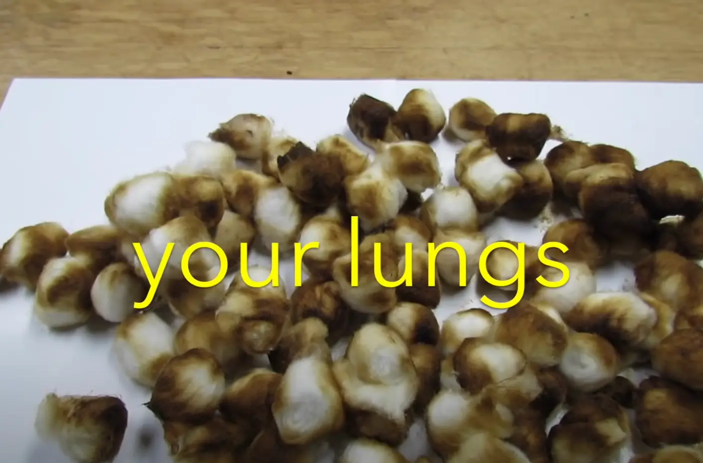 Cotton balls from the cigarette dome were a bit worse for wear (YouTube/Chris Notap)