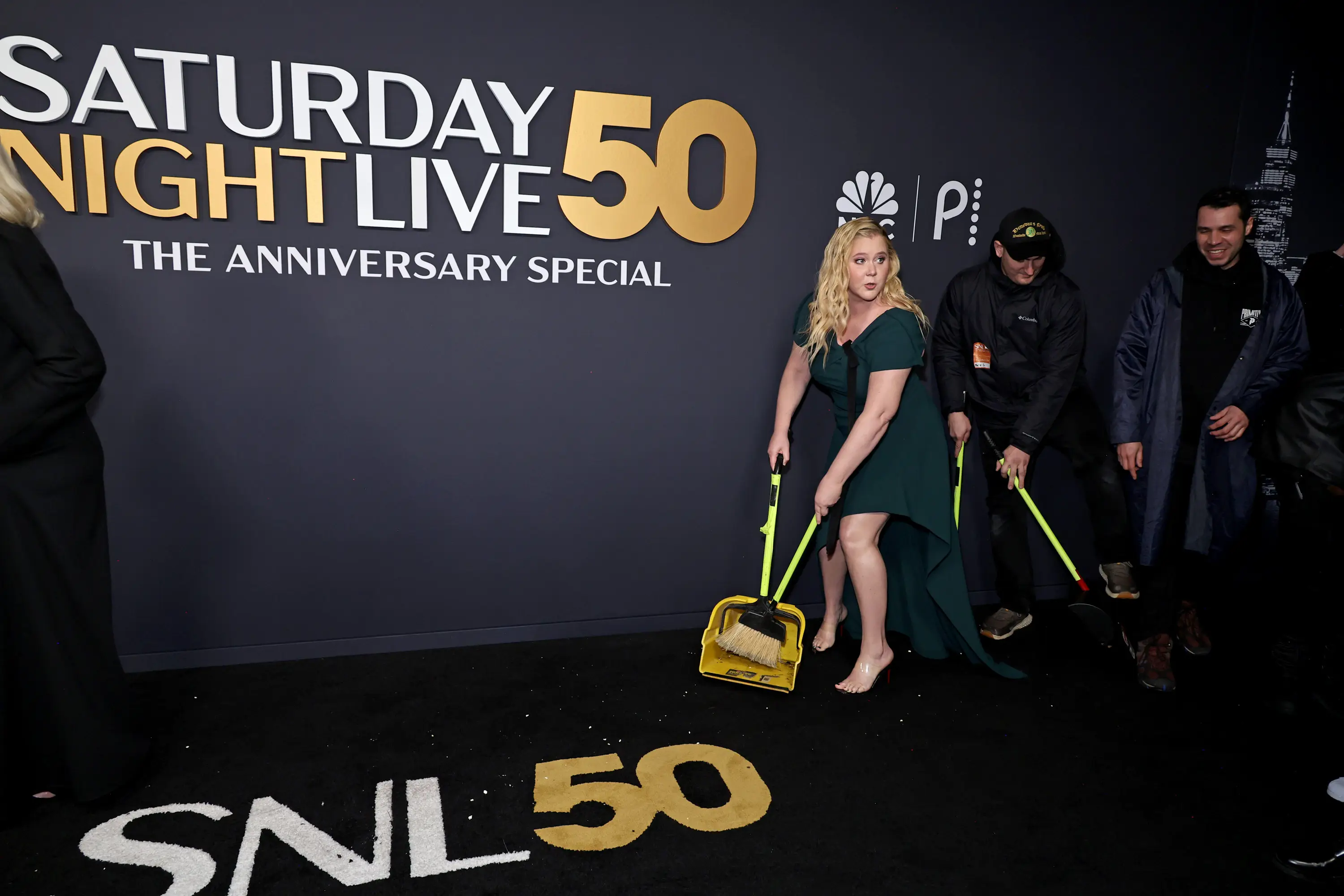 Amy Schumer was also in attendance, and a lip reader claimed she offered words of comfort to Lively (Jamie McCarthy/NBC via Getty Images)