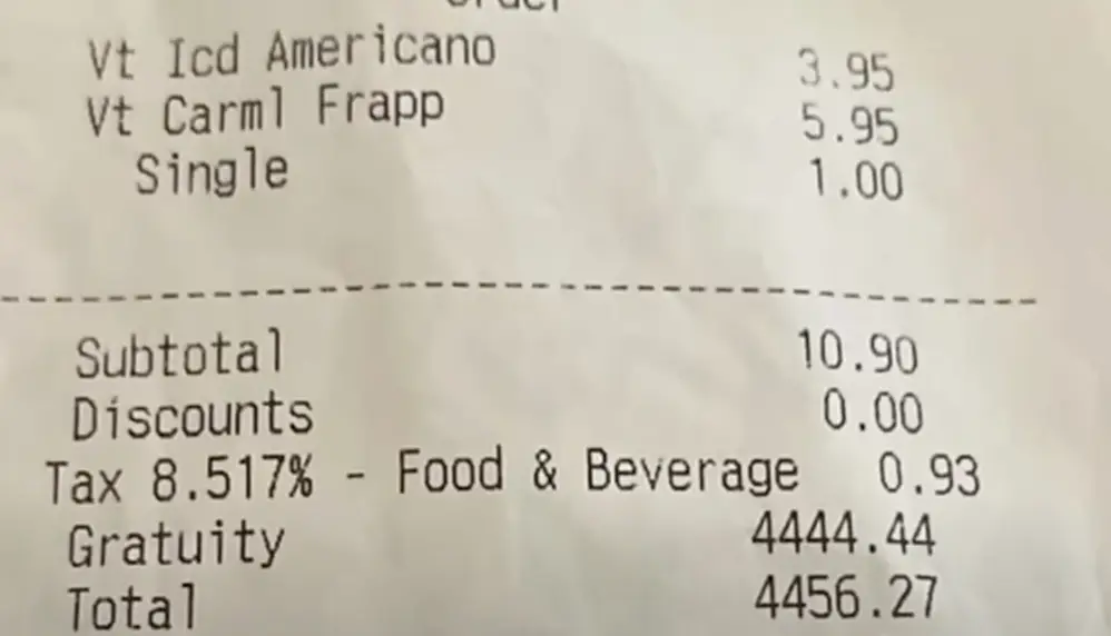 The tip for over $4,000 can be seen on the receipt (WSLS 10)