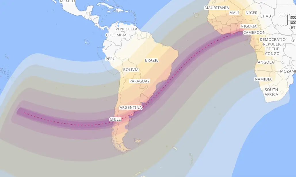 The path of the annual solar eclipse (Timeanddate)