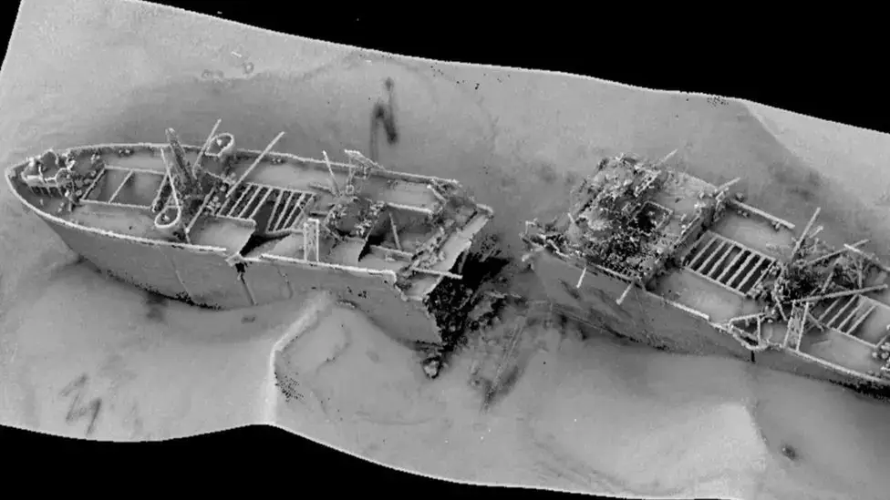 The 'doomsday wreck' carrying 1,400 tonnes of explosives has been stuck at the bottom of the River Thames Estuary since 1944 (Maritime and Coastguard Agency)