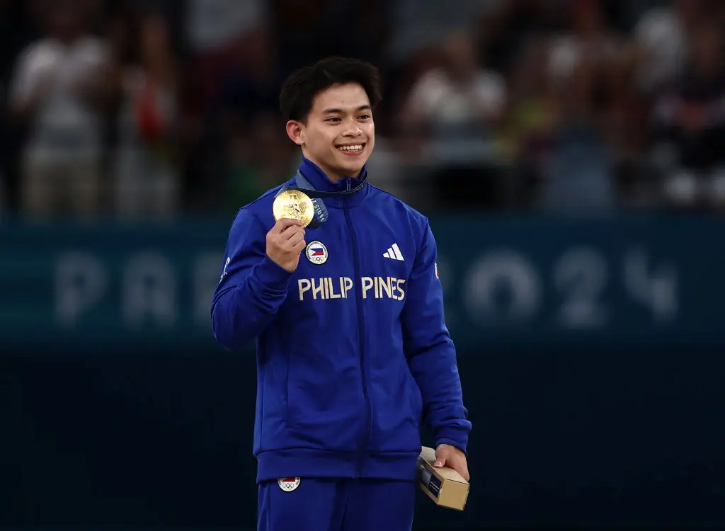 Carlos Yulo has won his country's only two gold medals at this year's Olympics. (Naomi Baker/Getty Images)