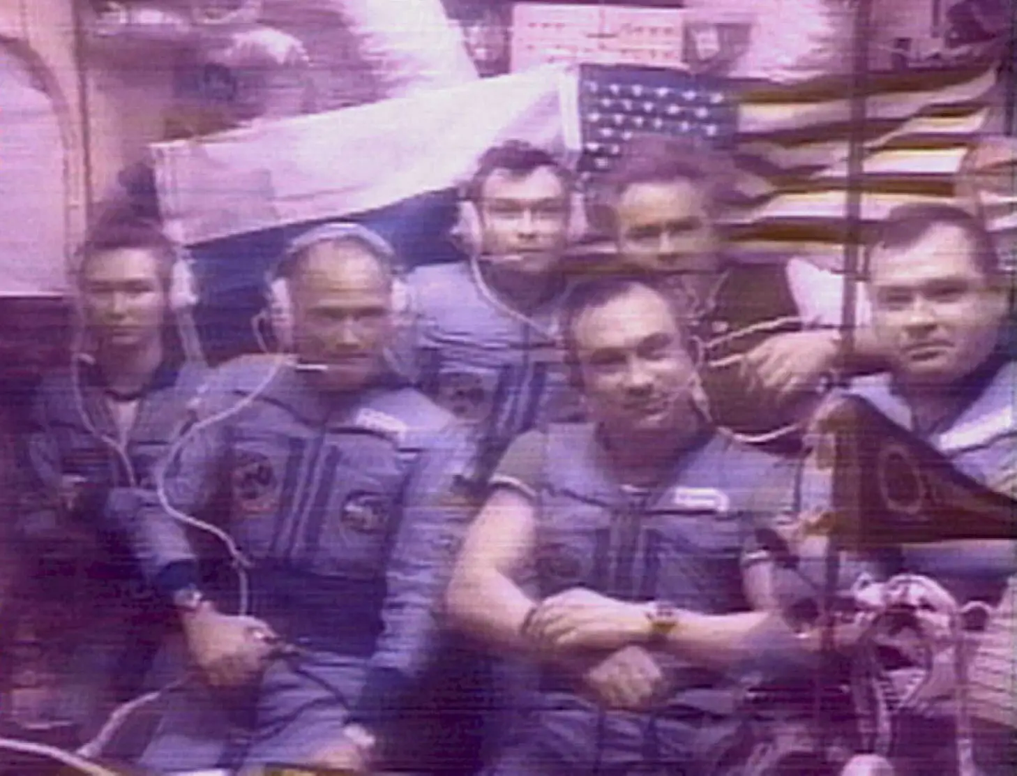 Polyakov and other crew on the Mir space station in 1995 (AFP via Getty Images)