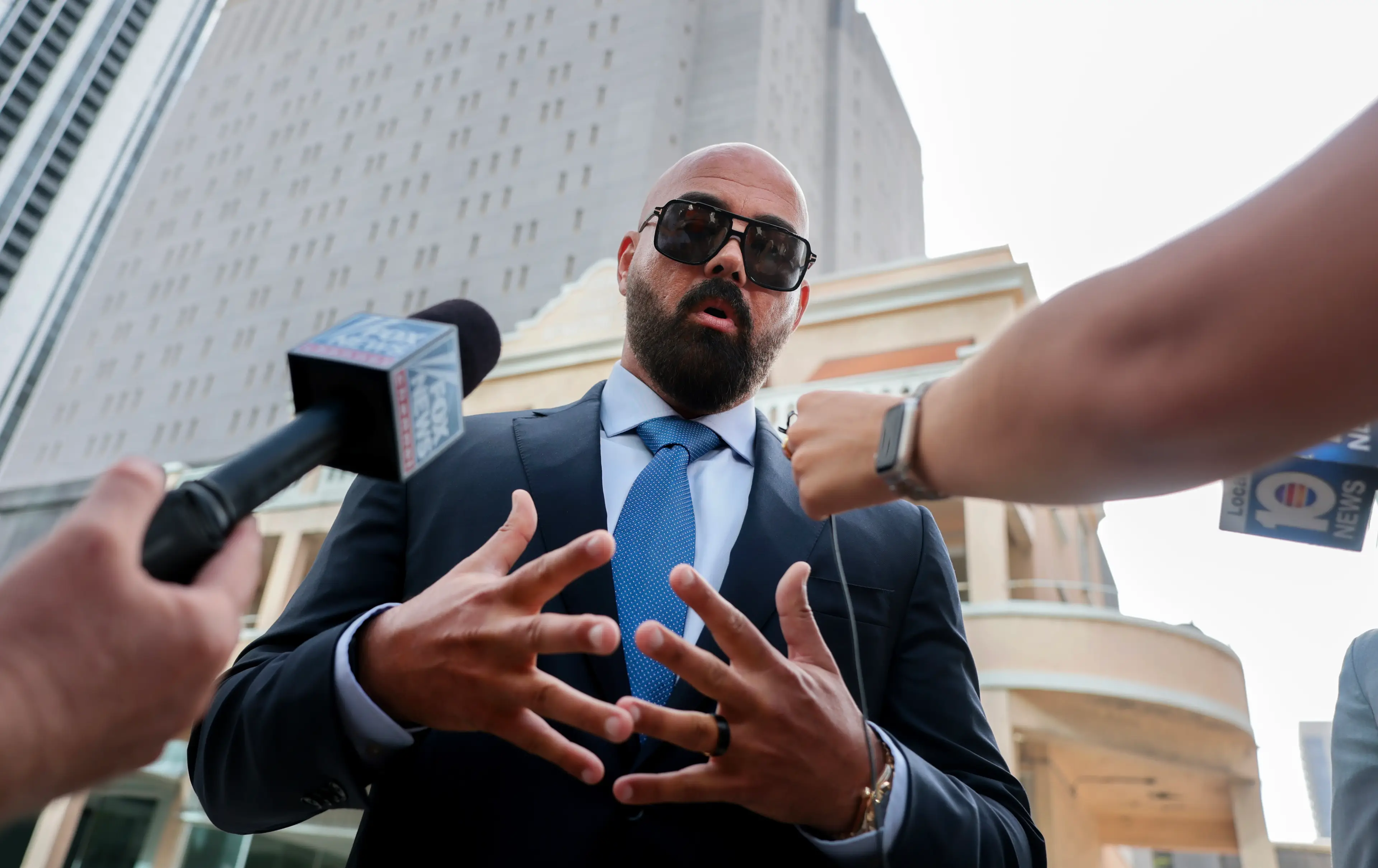 The Tates’ lawyer Joseph McBride spoke outside court today (Joe Raedle/Getty Images)