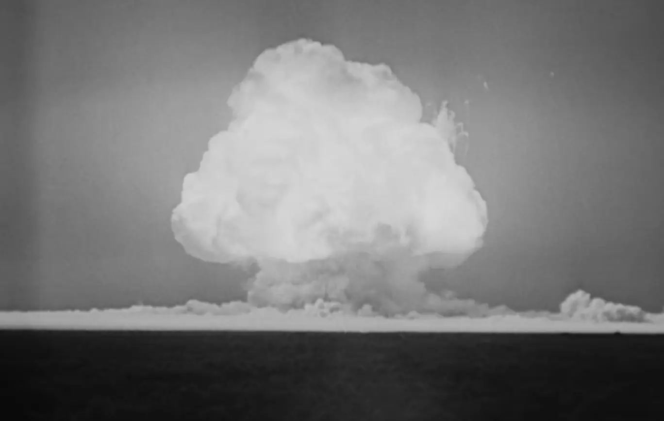 And the familiar mushroom cloud (YouTube/AtomicHeritage)