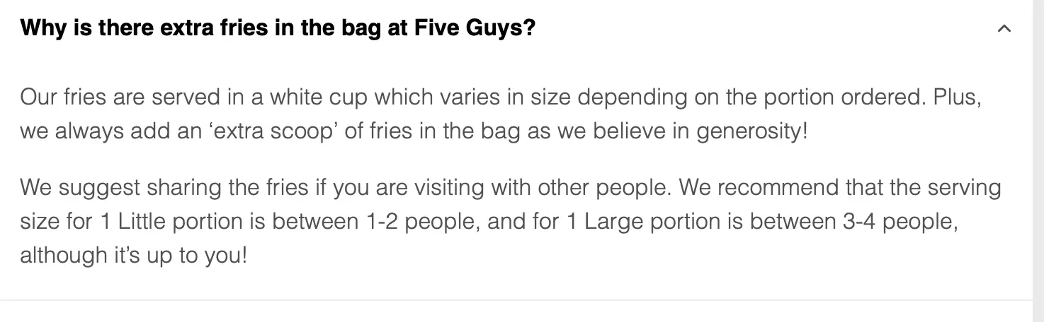 "We suggest sharing the fries if you are visiting with other people."