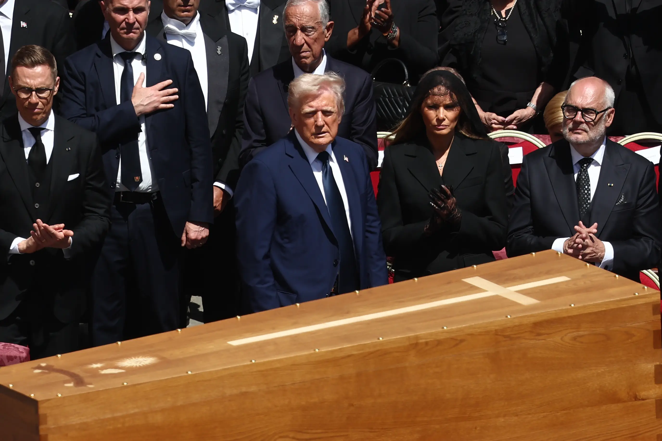 A lip reader claims to have worked out what Trump uttered to Melania during the service for Pope Francis (Jakub Porzycki/NurPhoto via Getty Images)