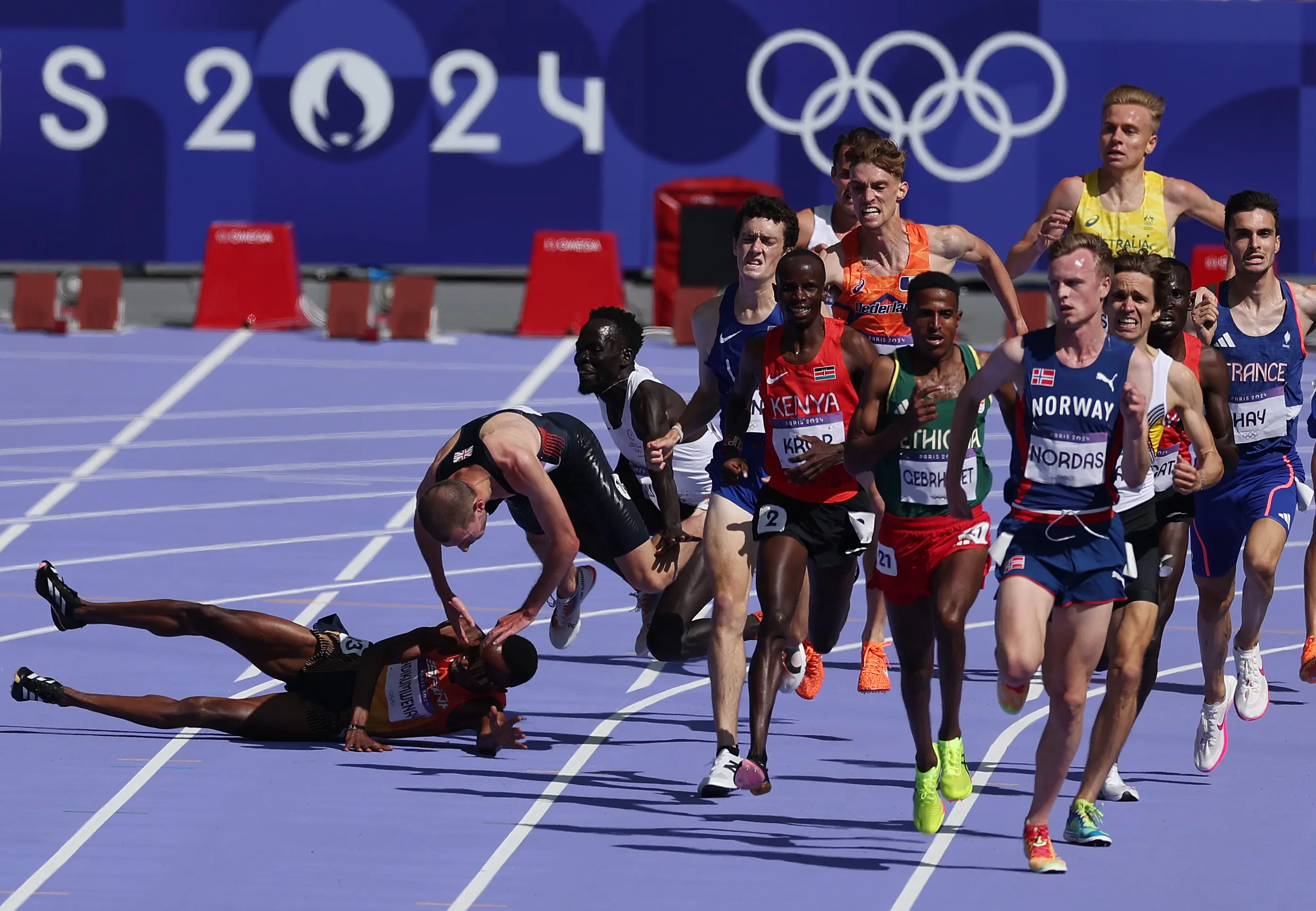 Team GB's George Mills was seen squaring up to France’s Hugo Hay after the race. (Al Bello/Getty Images)