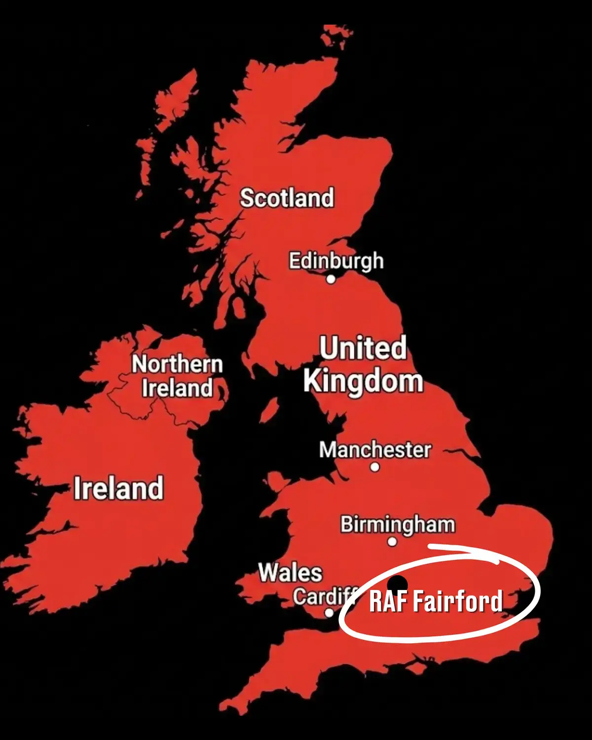 RAF Fairford on a map (LADbible/Google Maps)