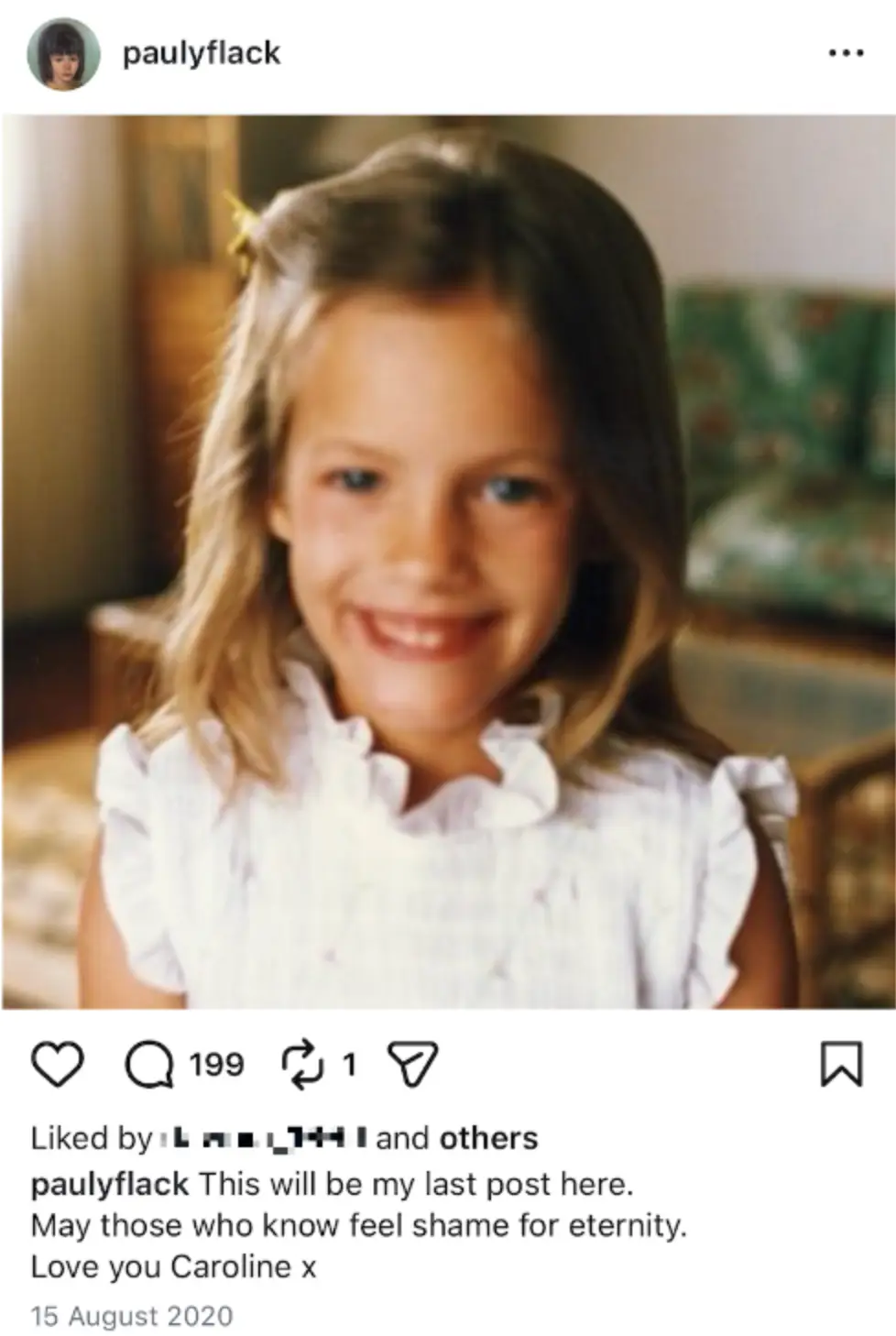 He shared a heartbreaking post after Caroline's passing in 2020 (Instagram/@paulyflack)