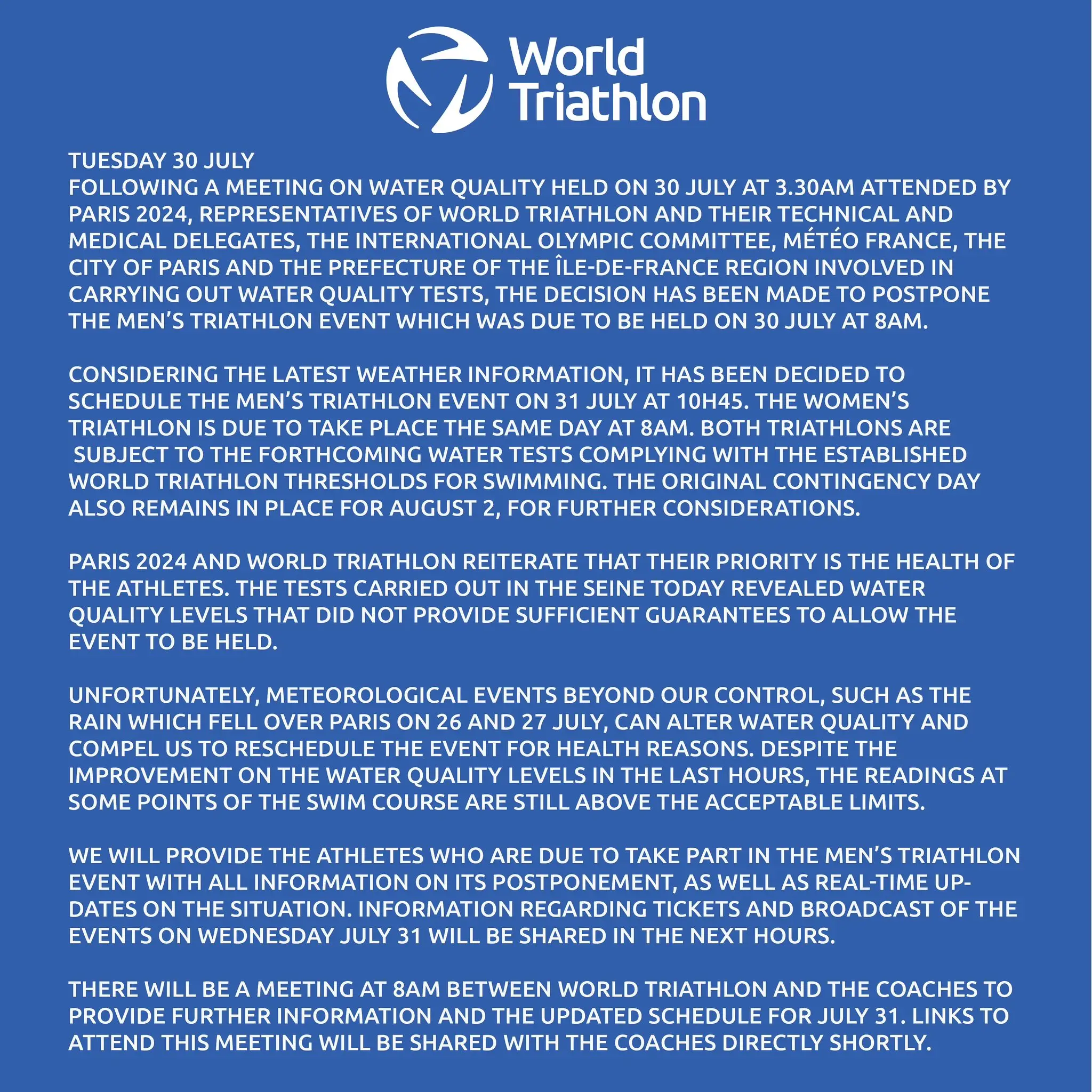 A statement has been released (World Triathlon)