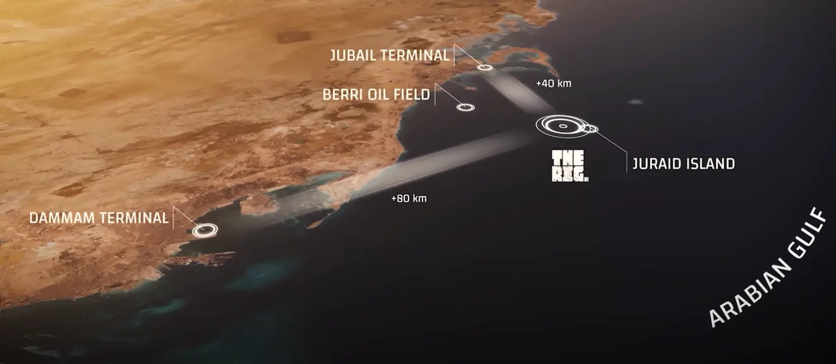 The theme park will be just off the coast of Saudi Arabia. (YouTube/THE RIG)