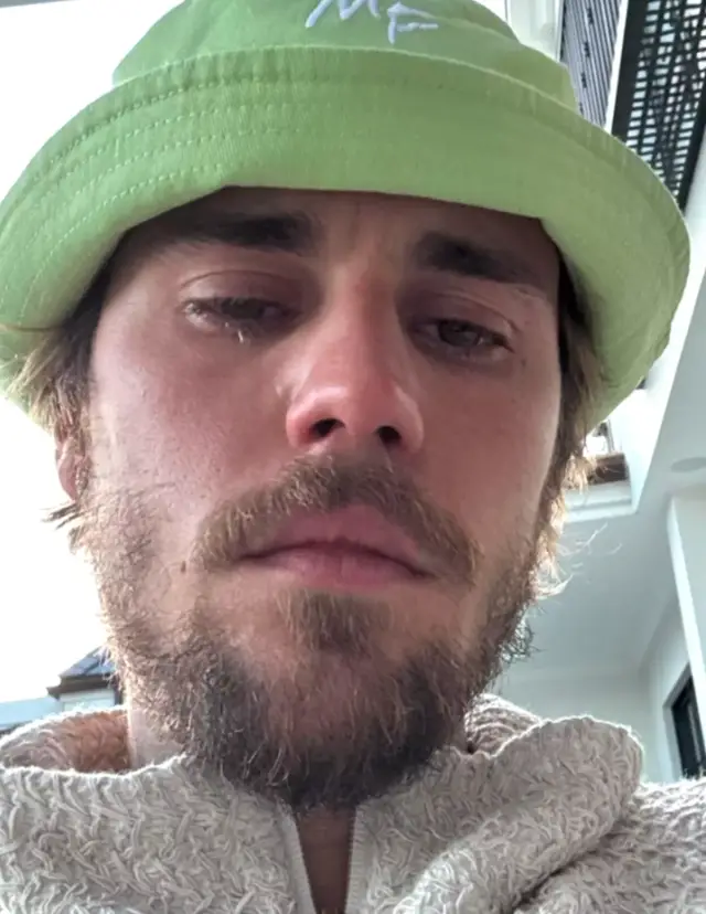 In two separate pictures, fans can see the artist shedding a tear or two. (Instagram/Justin Bieber)