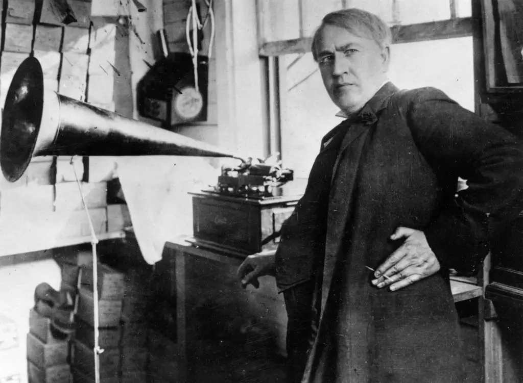 Thomas Edison with standard phonograph (Hulton Archive/Getty Images)