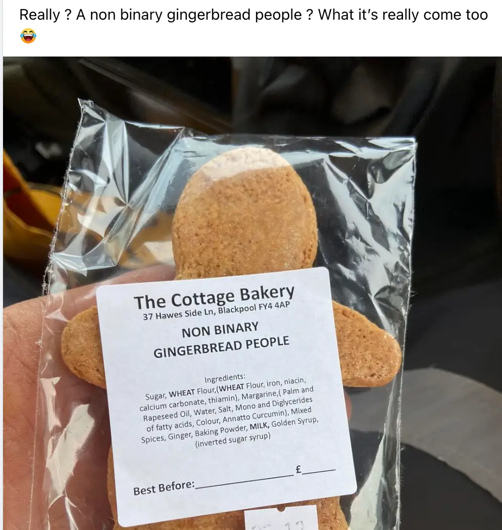 An image of the gingerbread person was shared on Facebook.