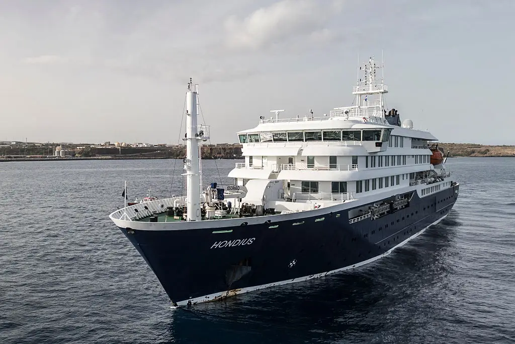 The MV Hondius cruise ship is now bound for the Canary Islands after being anchored in Cape Verde (AFP via Getty Images)