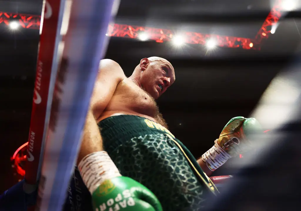 Fury was rocked in the ninth round, as Usyk scored a knock down. (Richard Pelham/Getty Images)