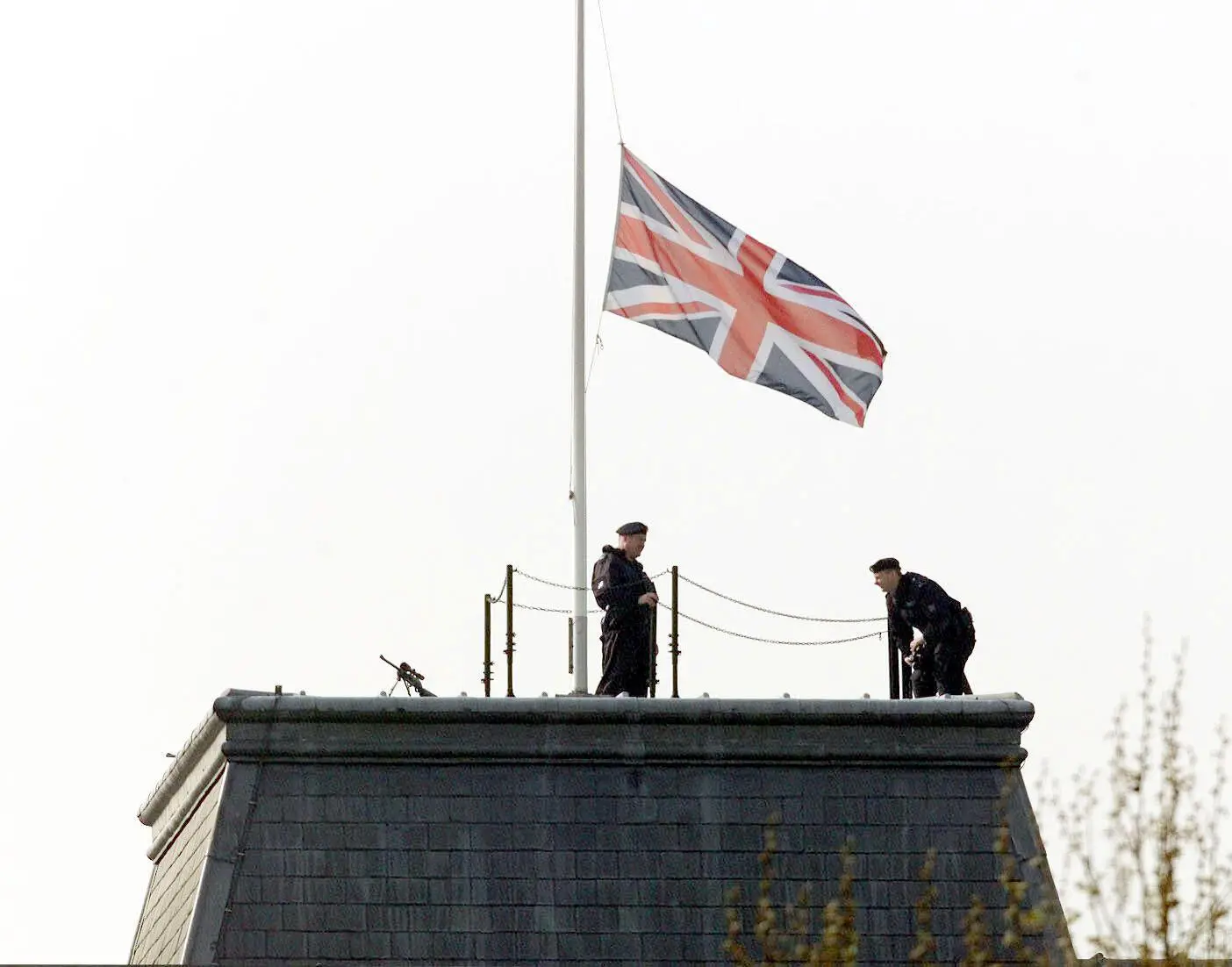 Armed police snipers on roofs are looking out for signs of trouble.