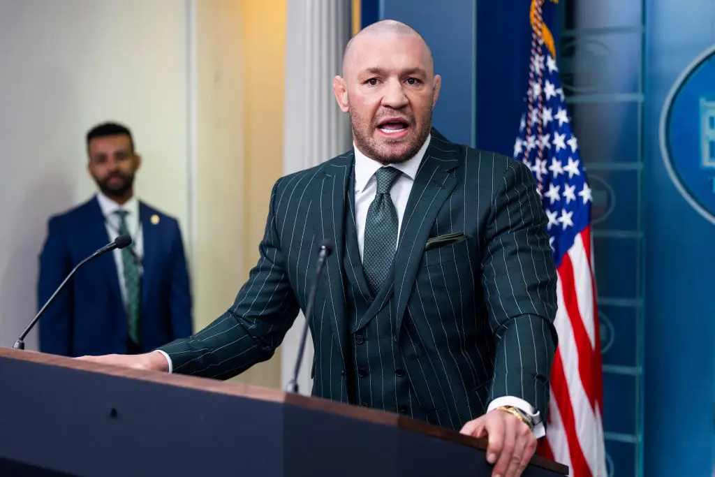 Conor McGregor in the White House briefing room earlier this year (Jim Lo Scalzo/EPA/Bloomberg via Getty Images)
