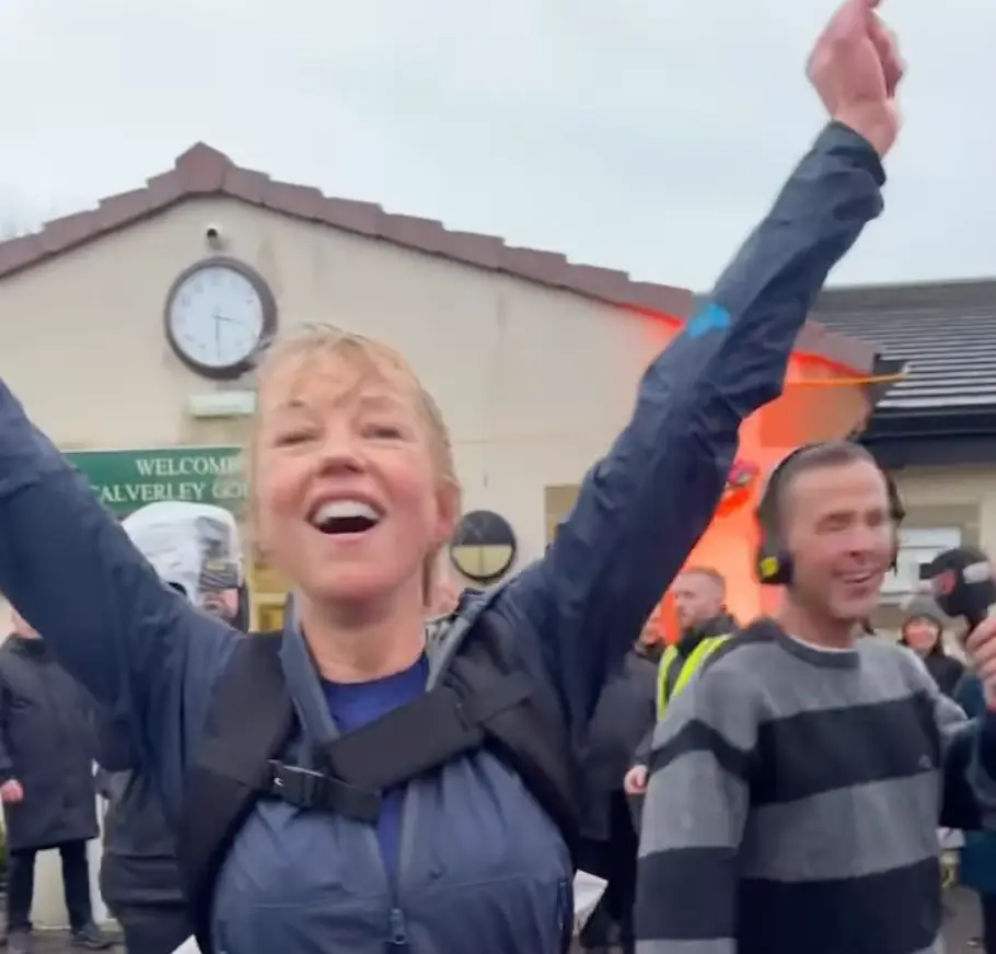 Cox was triumphant when she crossed the finish line in Pudsey (BBC)