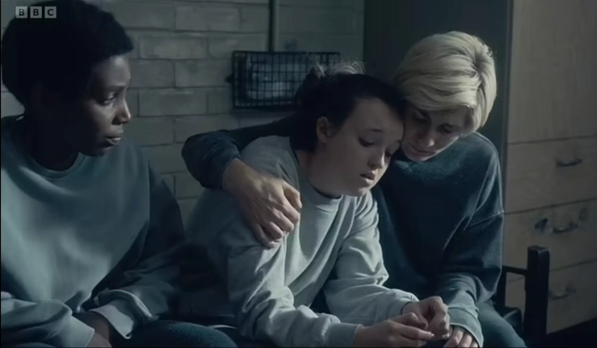 Tamara Lawrance, Bella Ramsay, and Jodie Whittaker in Time.