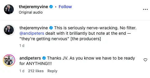 Peters' reply to Vine on Instagram (Instagram/@theheremyvine)