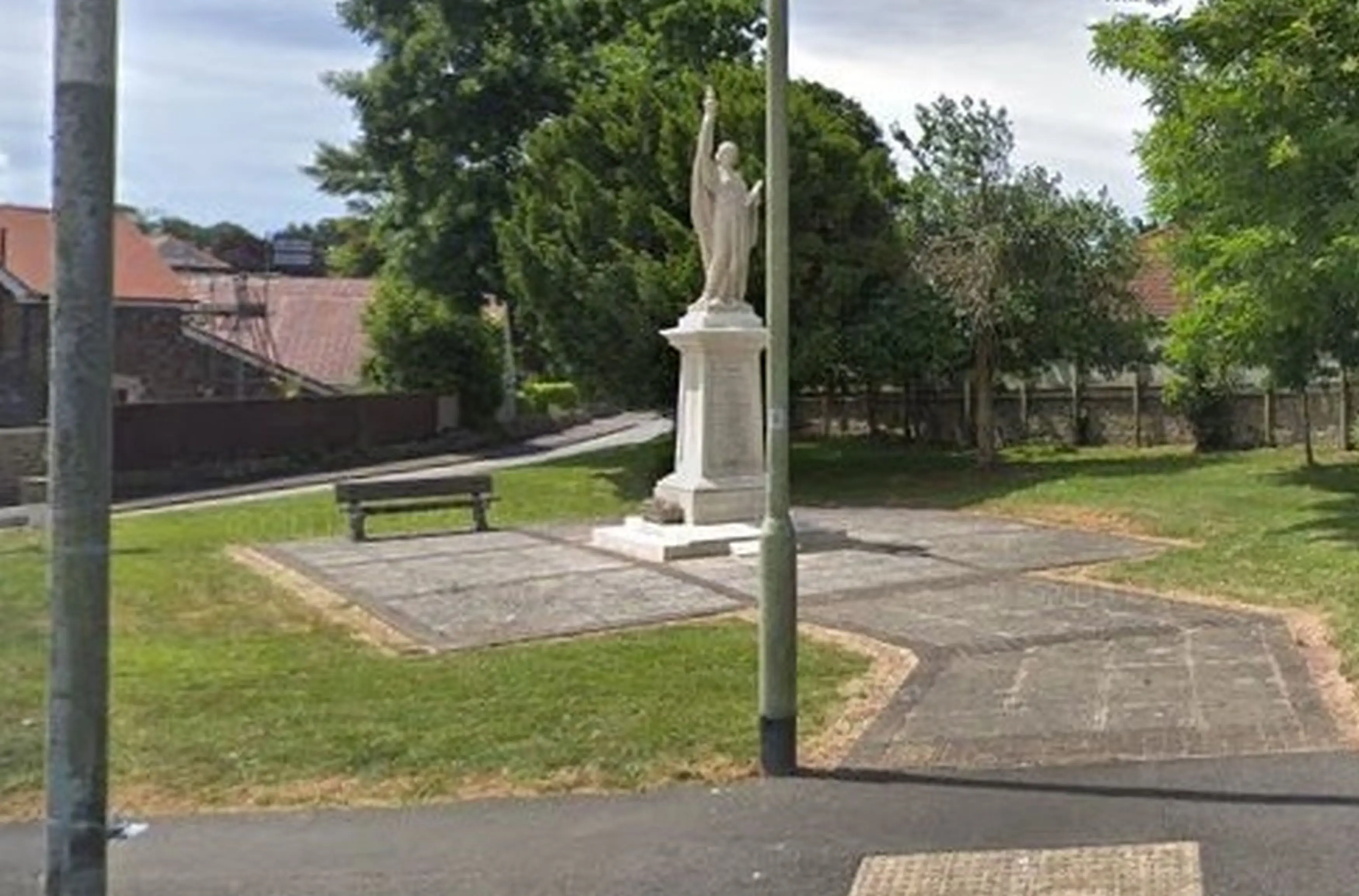 The war memorial by day, with the statue Josh was hoping to film and the bench he saw the 'ghost' on.