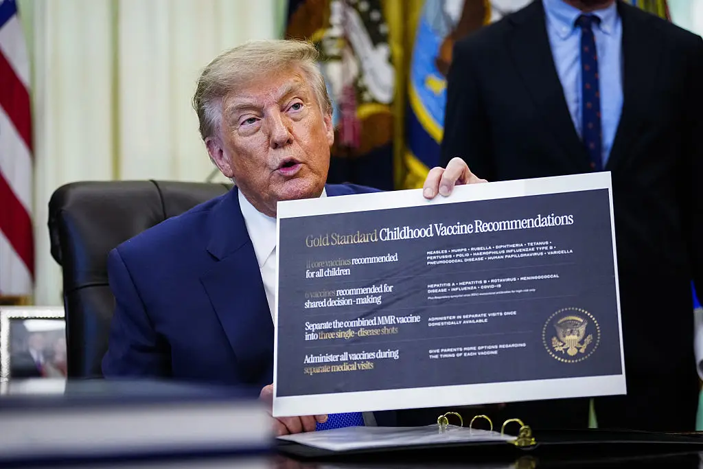 Trump signed the new vaccine order yesterday (Bonnie Cash/UPI/Bloomberg via Getty Images)