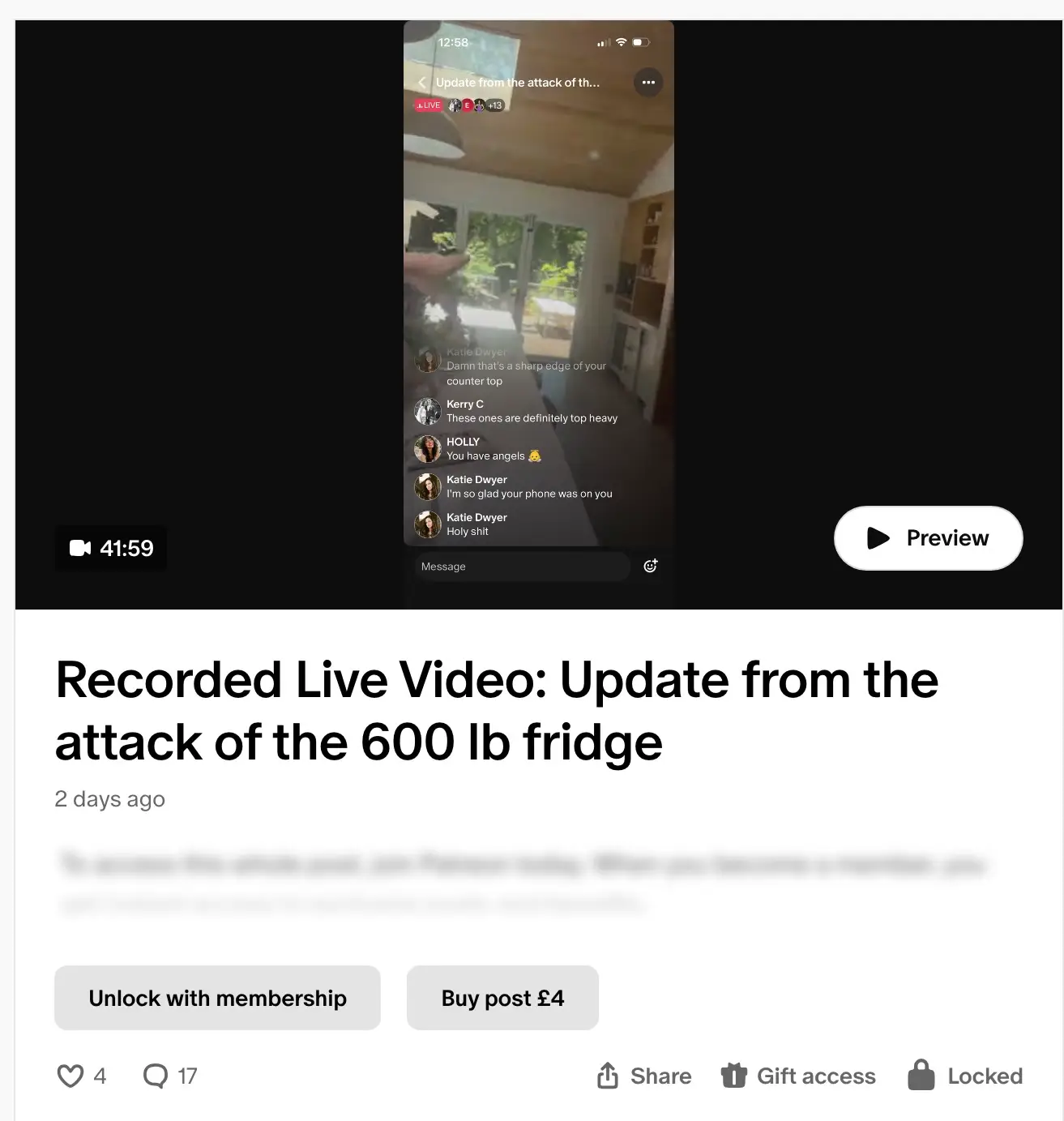 The comedian has faced some criticism for charging fans to find out the full story on Patreon (Patreon/LauraClery)