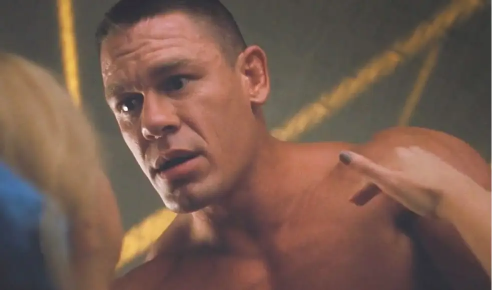 The wrestling star, 49, had to shoot an 'awkward' sex scene with Amy Schumer in Trainwreck (Universal Pictures)