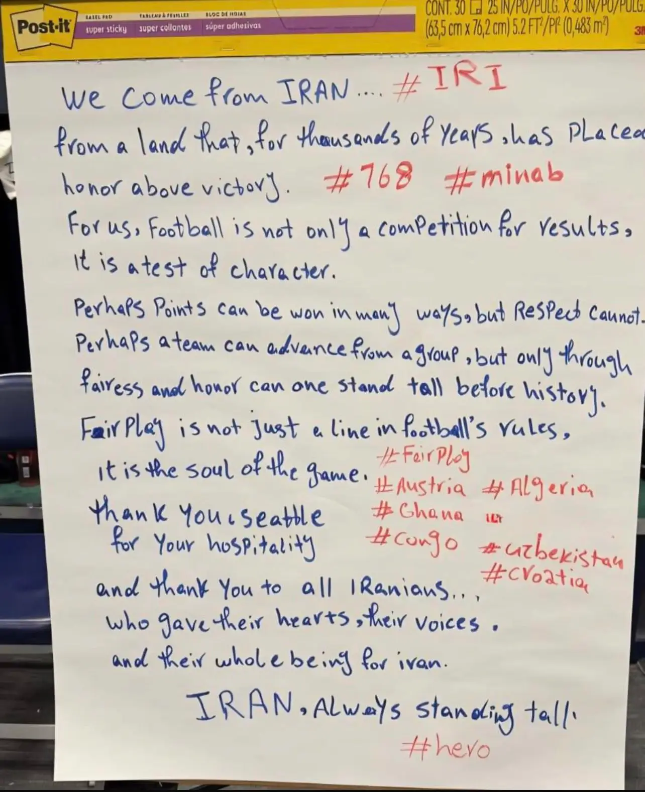 Iran left another note in the dressing room after the game (X)