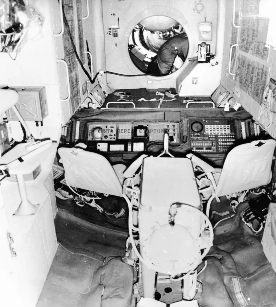 The interior of the Salyut 1 space station with the hatchway leading to the Soyuz 11 spacecraft (Sovfoto/Universal Images Group via Getty Images)