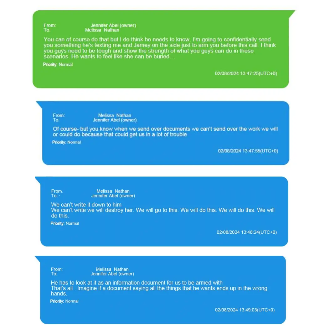 The texts between Nathan and Abel included in Lively's lawsuit (The New York Times)