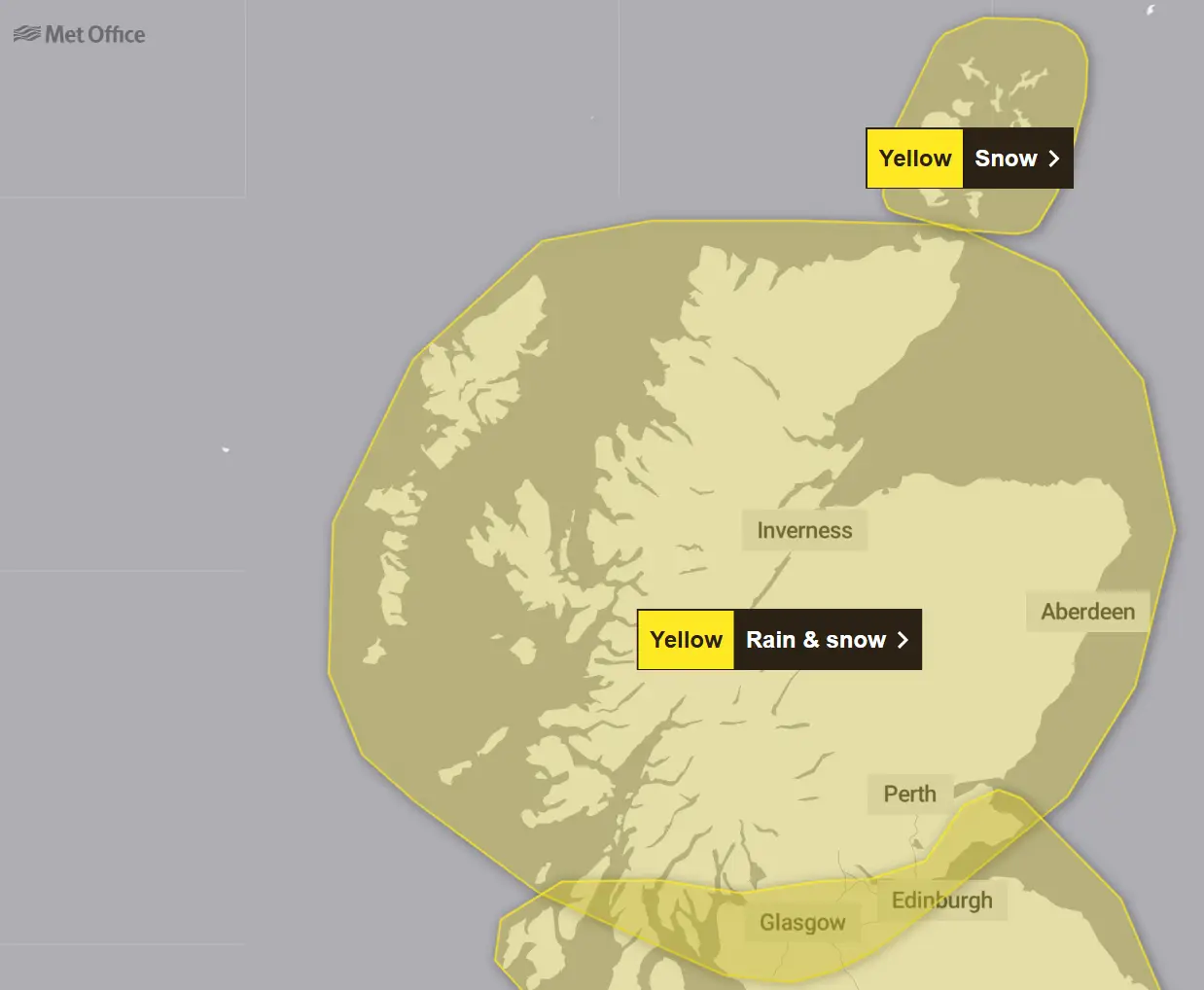 Scotland is facing the chance of heavy disruption on New Year's Eve due to snow (Met Office)