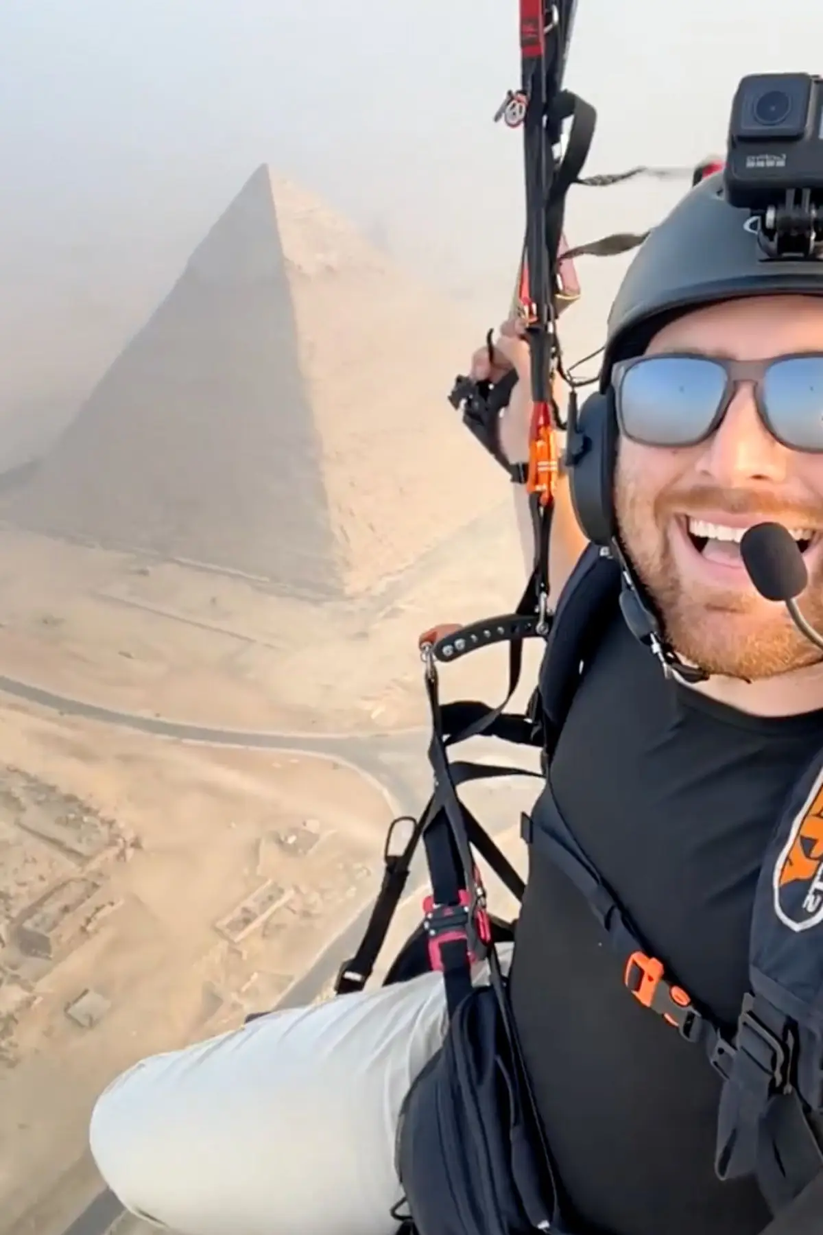 Marshall Mosher paraglided above the pyramid (Storyful)