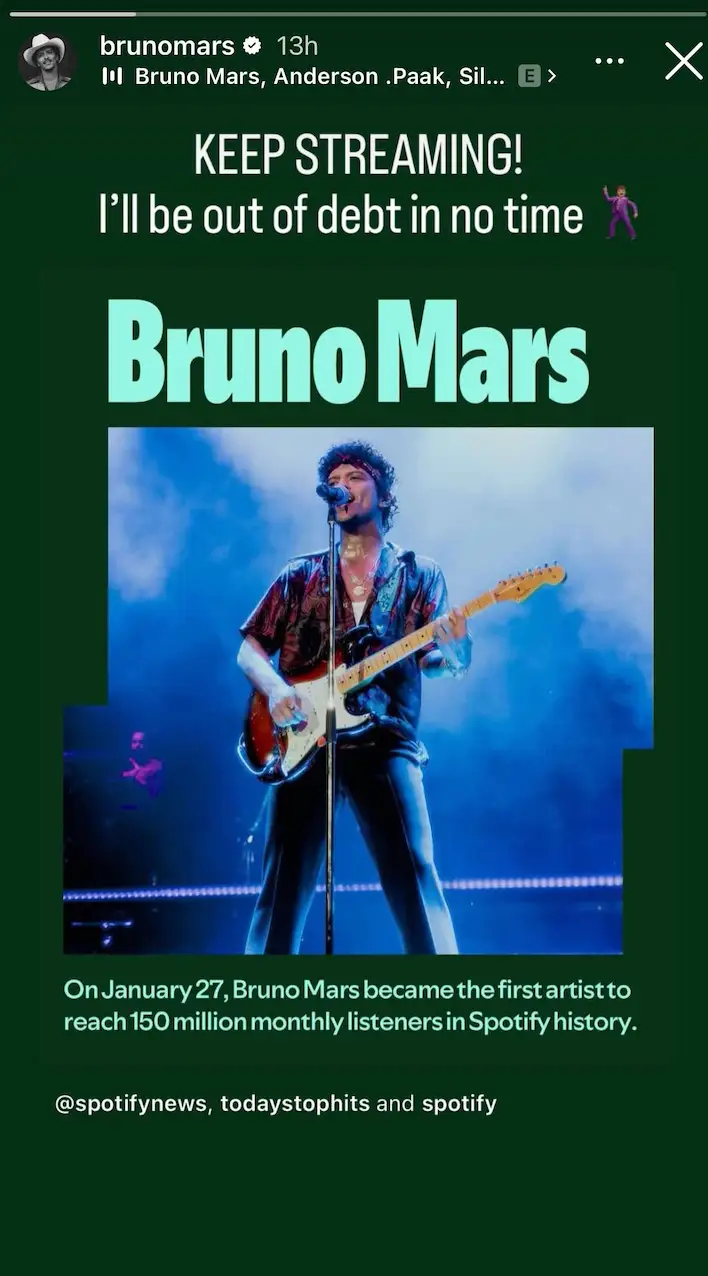 He seems to be having fun with it. (Instagram/@brunomars)