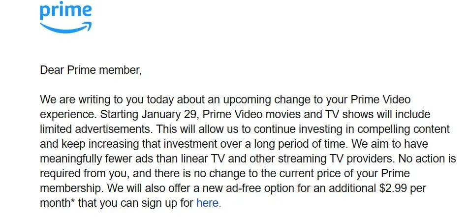 Users received a gut-punching email about adverts being brought in.