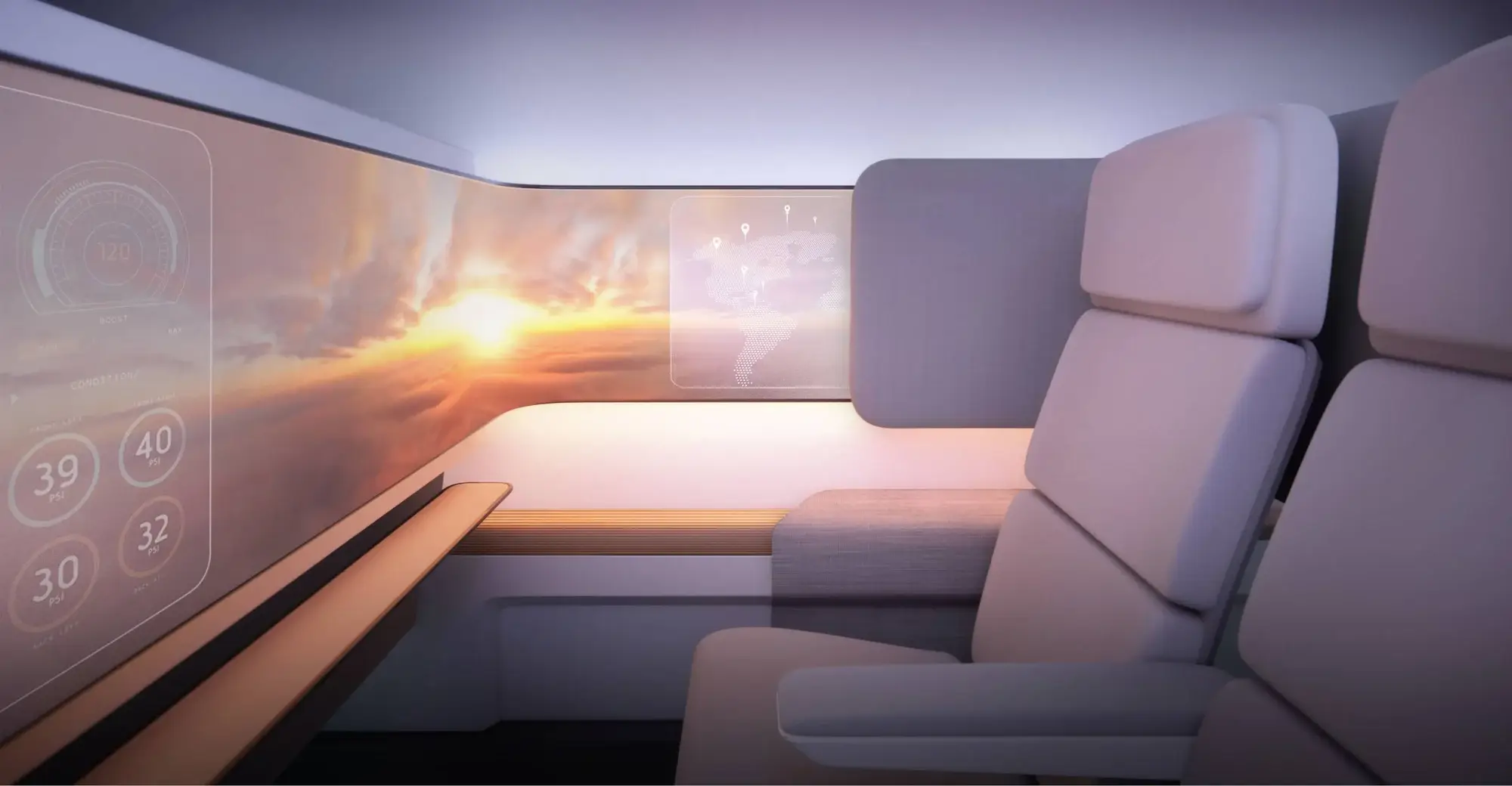How the inside of the cabin might look without windows (Jet Zero)