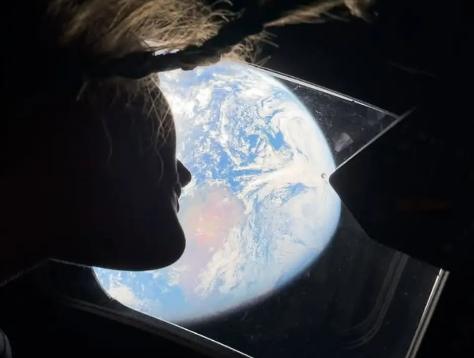 Taken on an iPhone, though if you want to get this picture yourself you'll need a functional space program (NASA)