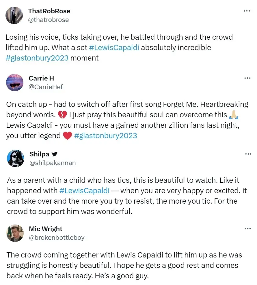 Social media was flooded with love and appreciation for Capaldi and the Glastonbury crowd.