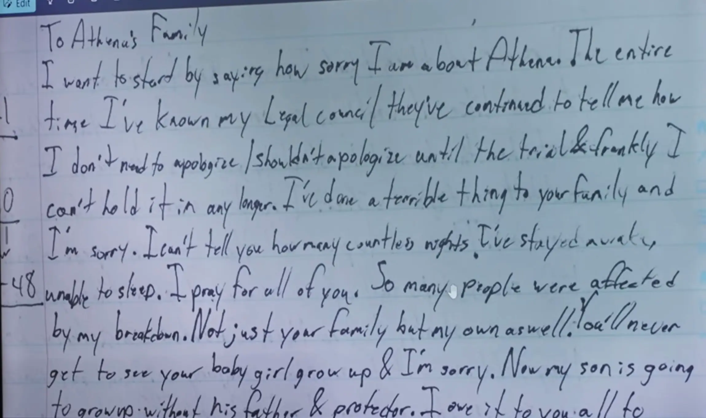 Horner penned a letter to the little girl's family while behind bars (WFAA)