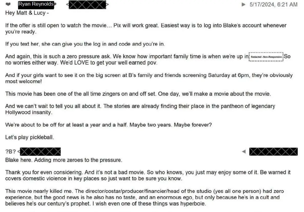 Reynolds and Lively asked Matt Damon to watch the film while making strong allegations. (gov.uscourts)