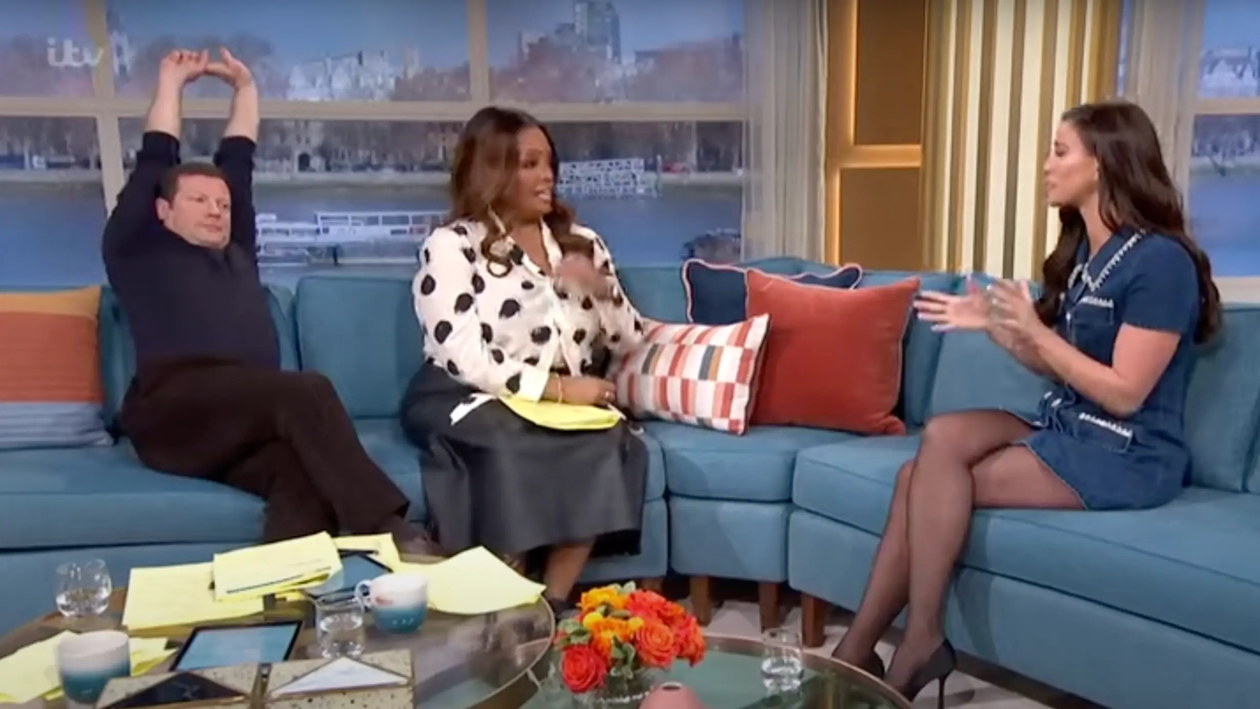 O'Leary stretched during the interview (ITV)