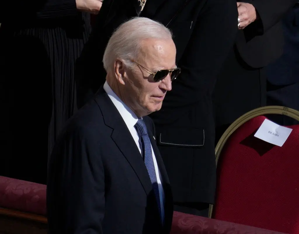 Biden at Pope Francis' funeral last month (Jaap Arriens/NurPhoto via Getty Images)