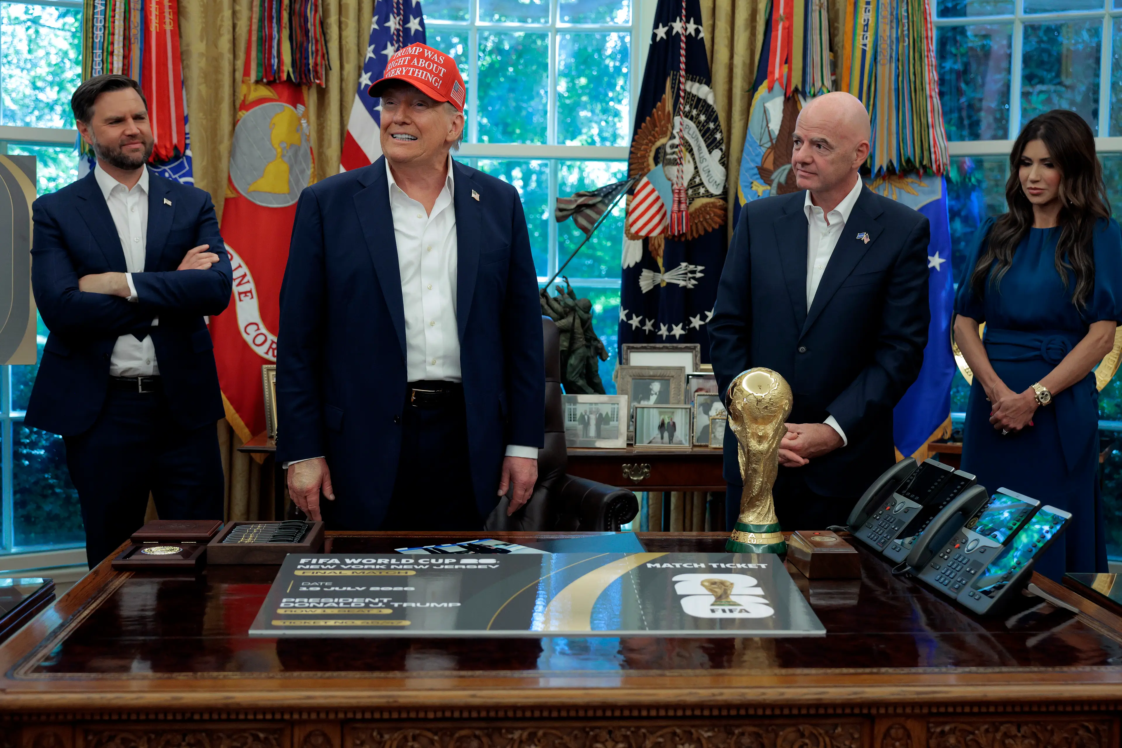 The mark could be seen when he welcomed FIFA's Gianni Infantino (Chip Somodevilla/Getty Images)