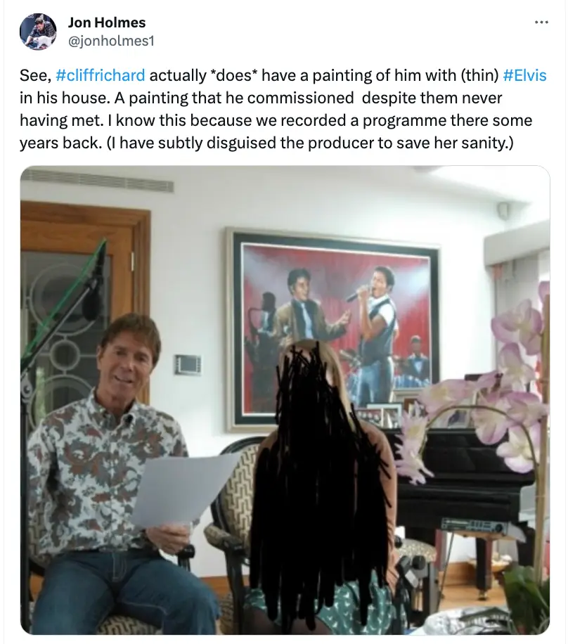 Turns out Cliff has got a picture of him and Elvis in his gaff.