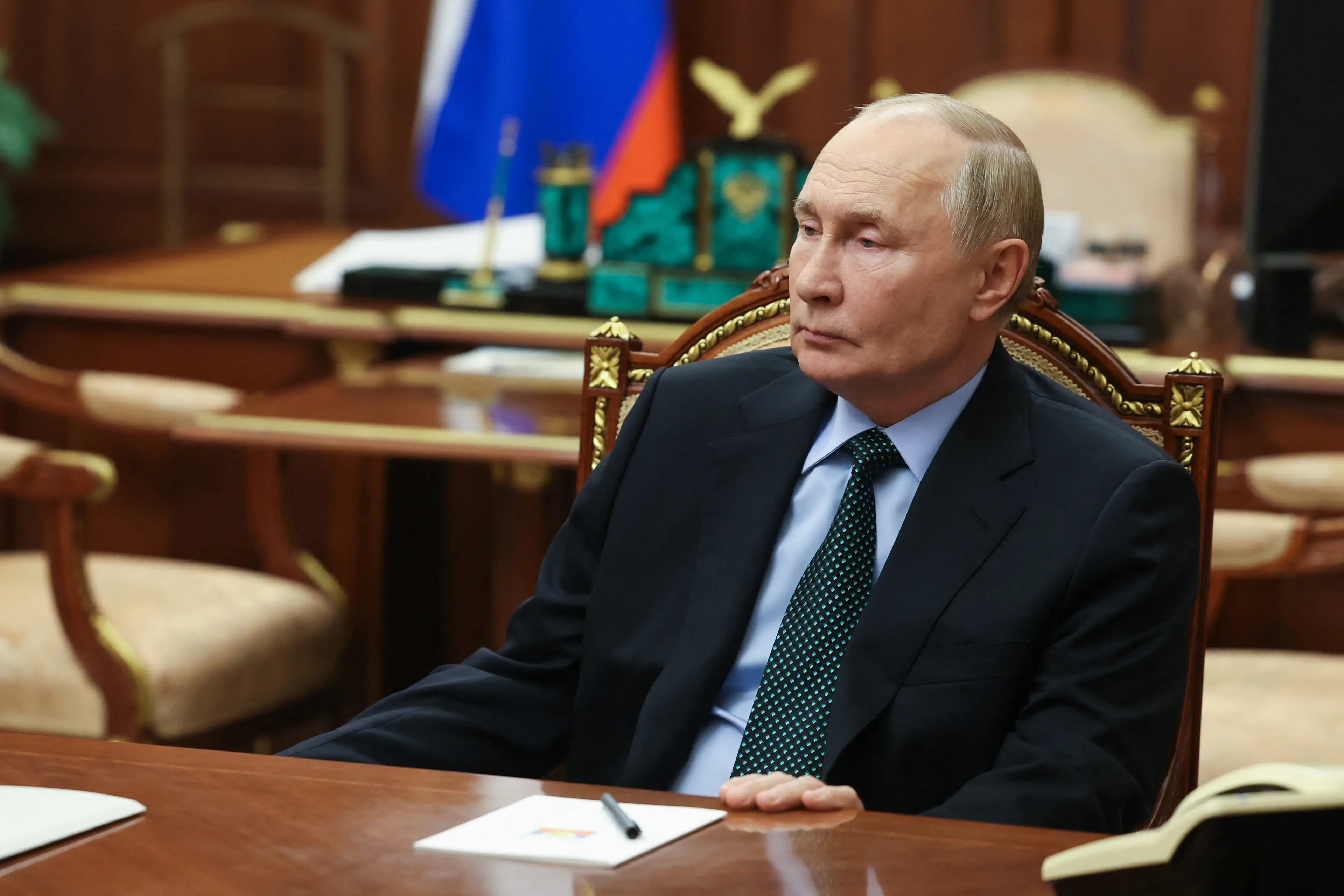 Vladimir Putin said he had struck Ukraine with a 'new' missile that he claimed couldn't be intercepted by modern missile defence systems. (VYACHESLAV PROKOFYEV/POOL/AFP via Getty Images)