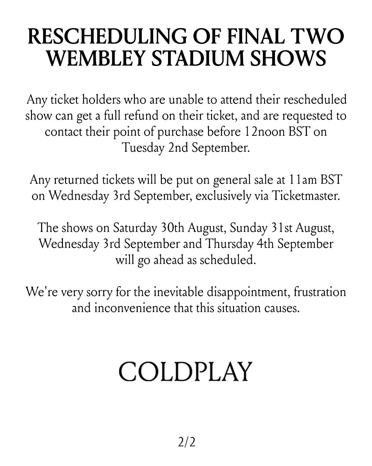 Coldplay resale tickets will be available to purchase via Ticketmaster (X/@Coldplay)
