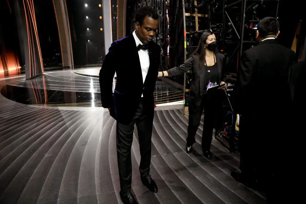 Chris Rock right after being slapped by Will Smith at the Oscars in a now-historic moment (Al Seib /A.M.P.A.S. via Getty Images)