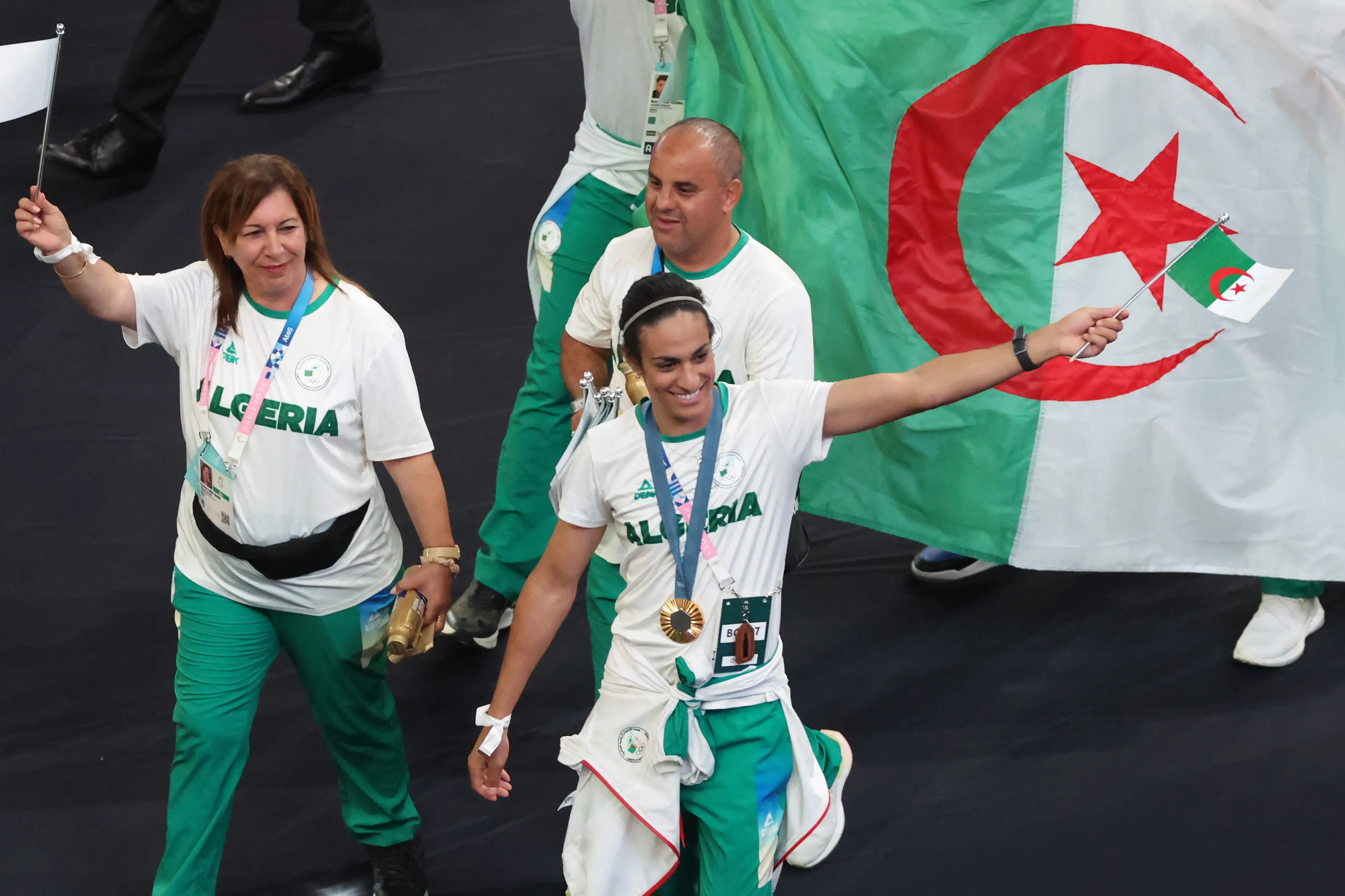 Imane Khelif during the Paris Olympics closing ceremony. (Steph Chambers/Getty Images)